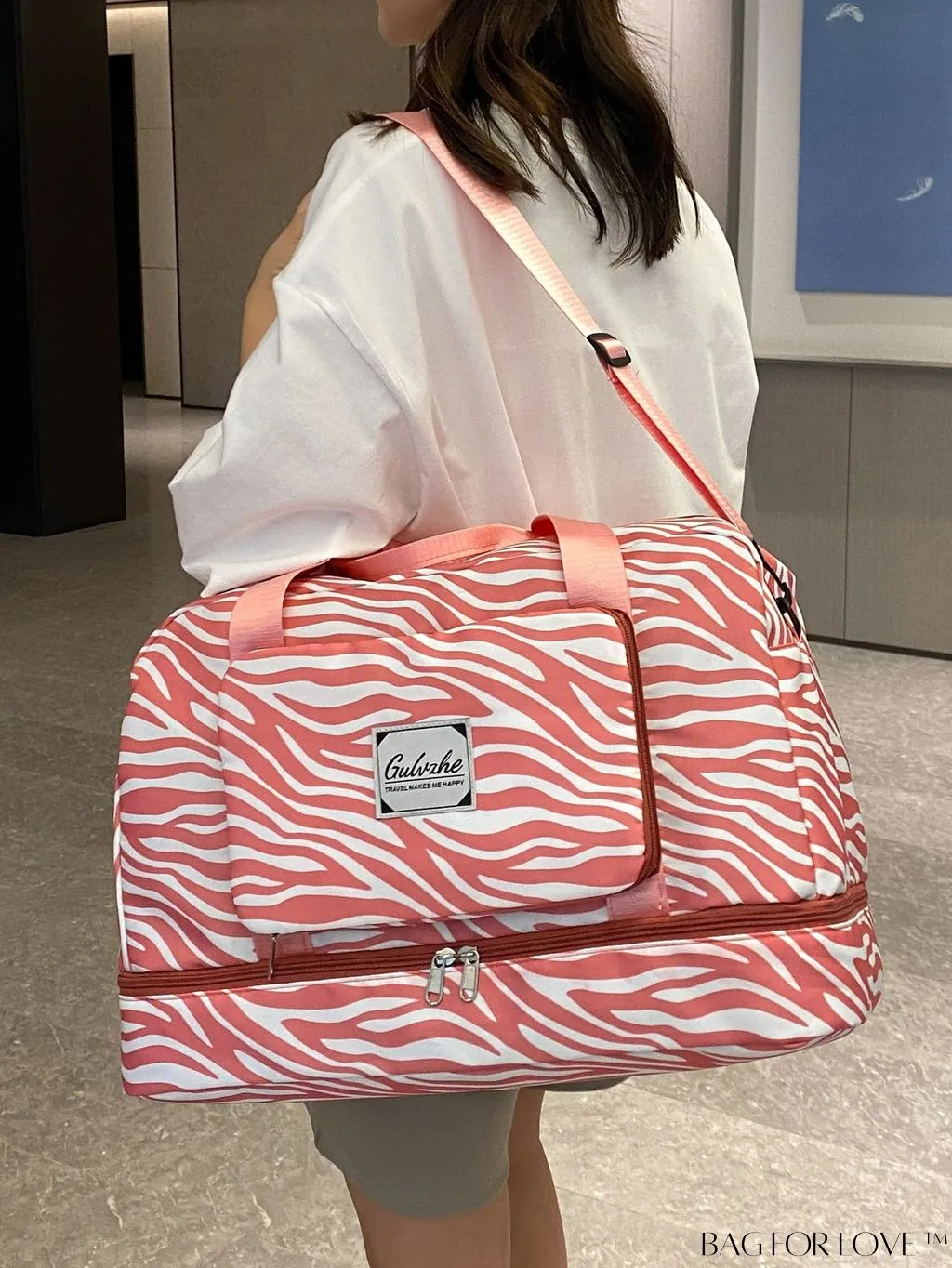 BagForLove - Multifunctional Zebra Print Travel Duffel with Shoe Compartment, Waterproof & Abrasion-Resistant Gym Bag