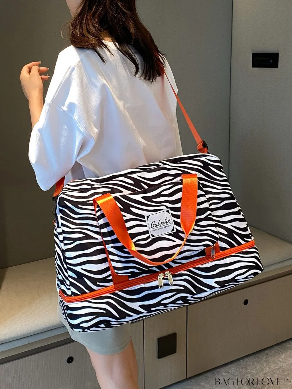 BagForLove - Multifunctional Zebra Print Travel Duffel with Shoe Compartment, Waterproof & Abrasion-Resistant Gym Bag