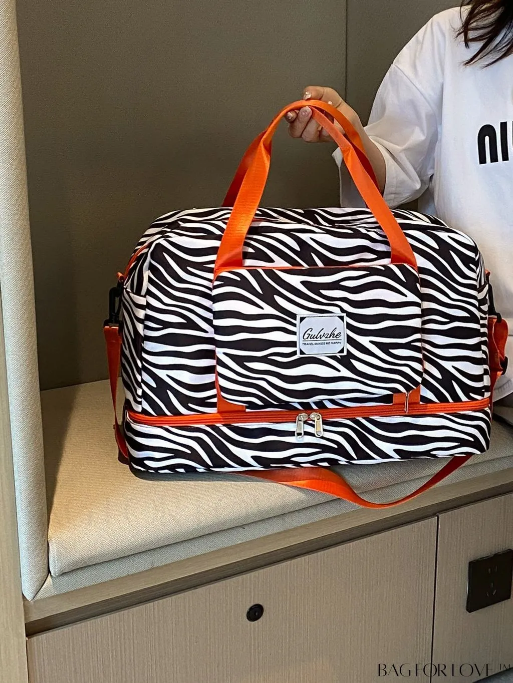 BagForLove - Multifunctional Zebra Print Travel Duffel with Shoe Compartment, Waterproof & Abrasion-Resistant Gym Bag