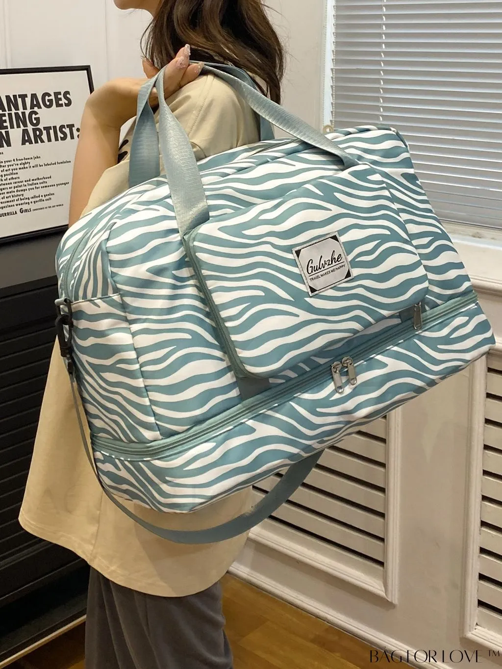 BagForLove - Multifunctional Zebra Print Travel Duffel with Shoe Compartment, Waterproof & Abrasion-Resistant Gym Bag