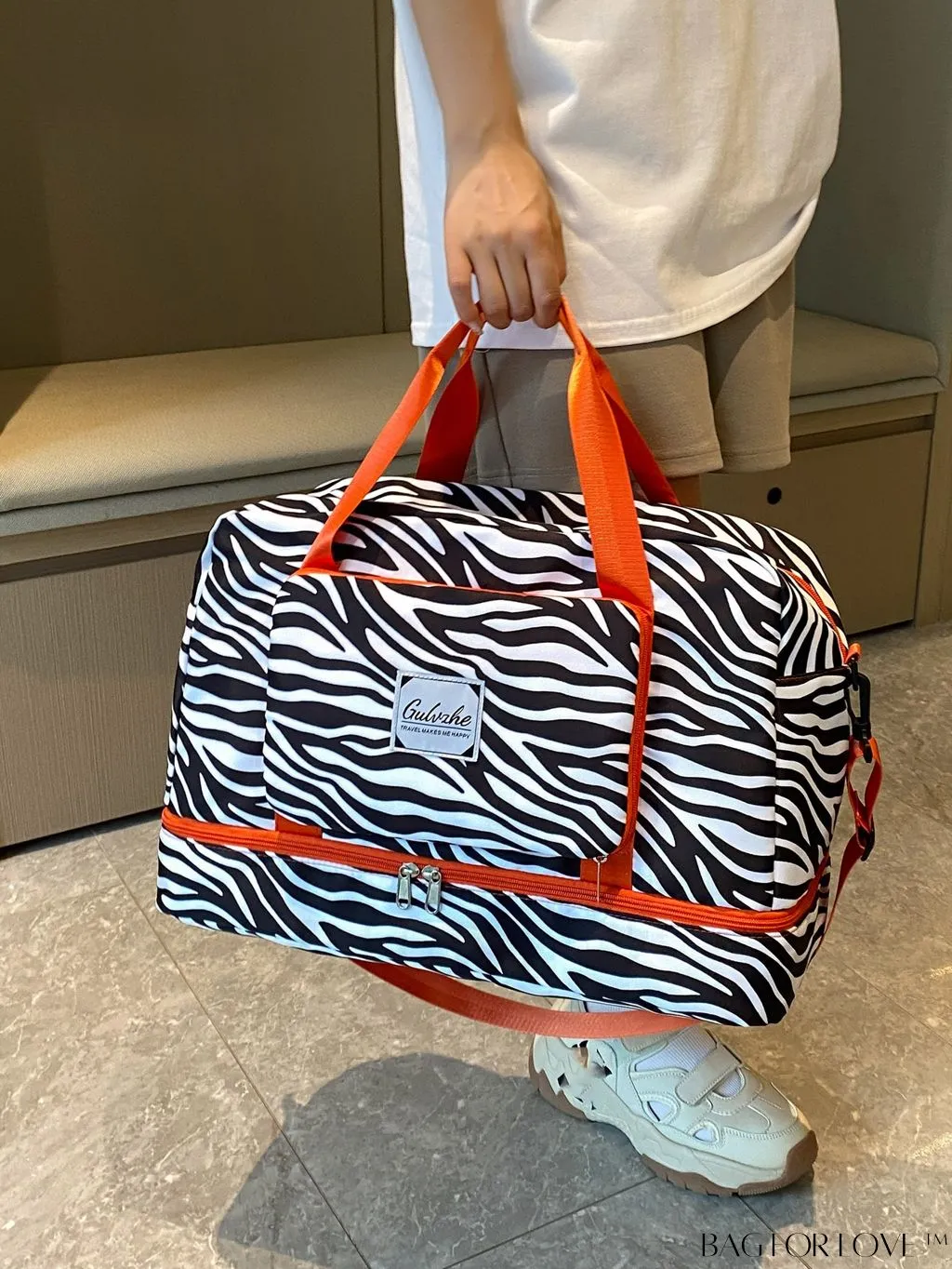 BagForLove - Multifunctional Zebra Print Travel Duffel with Shoe Compartment, Waterproof & Abrasion-Resistant Gym Bag