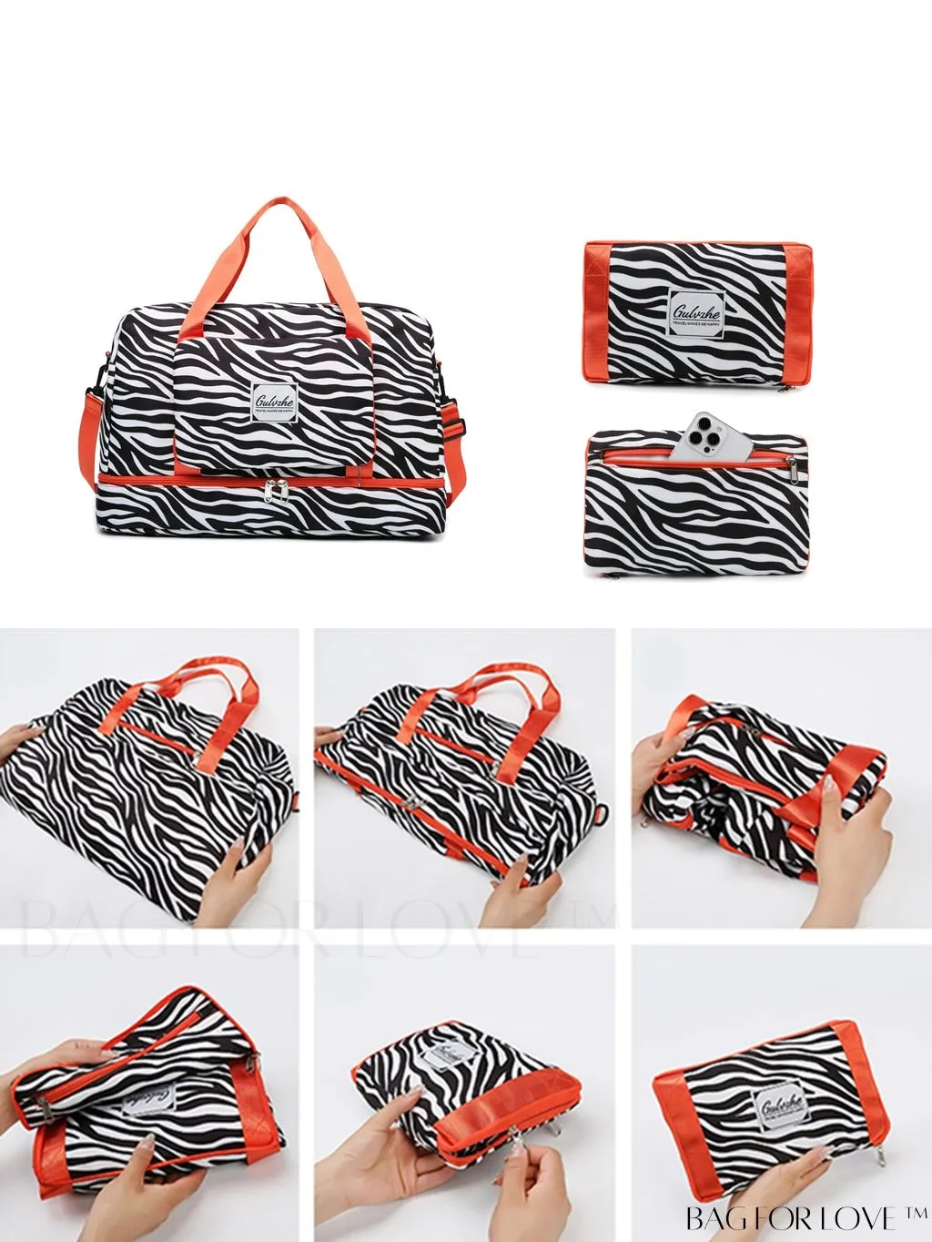 BagForLove - Multifunctional Zebra Print Travel Duffel with Shoe Compartment, Waterproof & Abrasion-Resistant Gym Bag