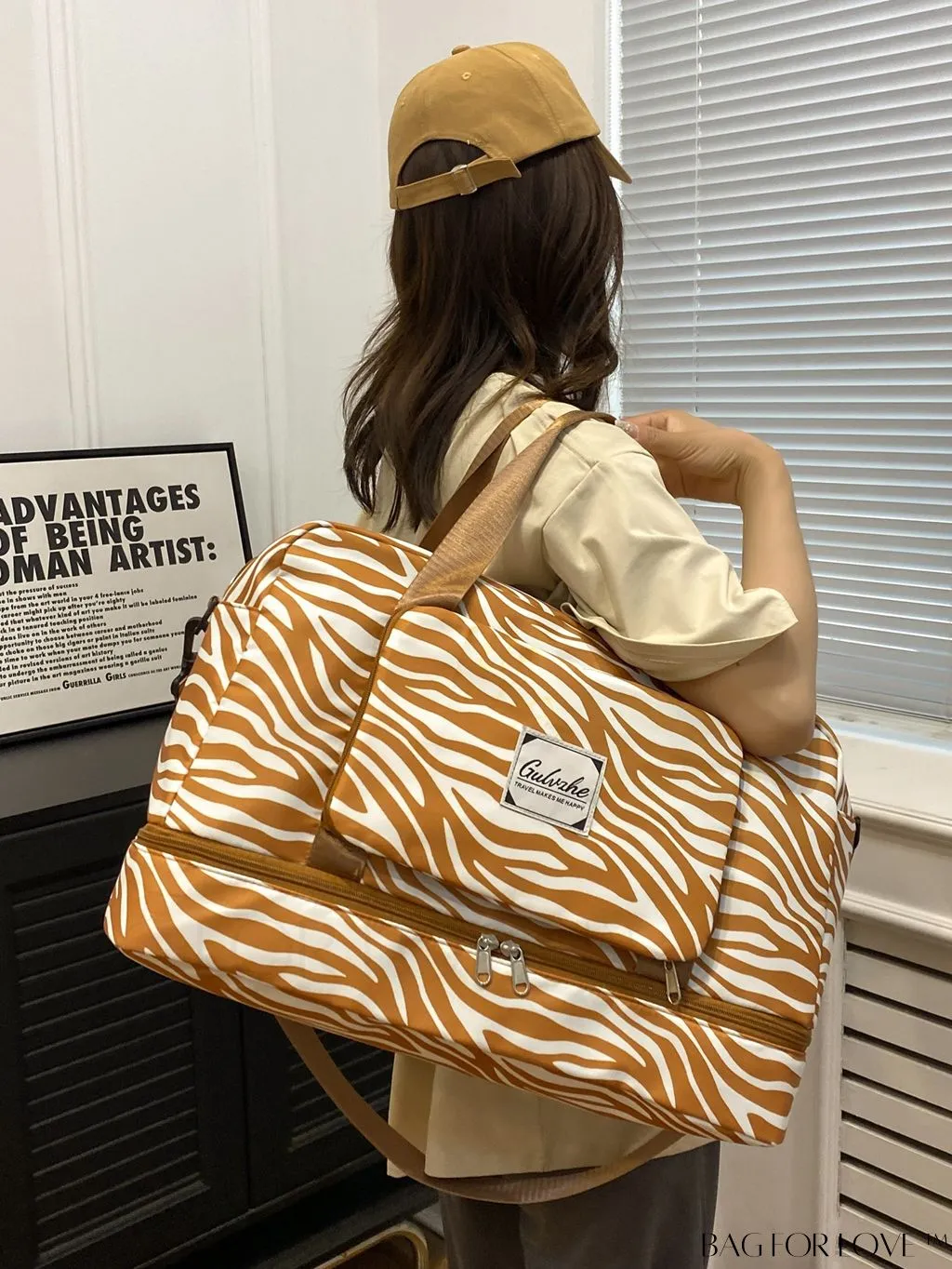 BagForLove - Multifunctional Zebra Print Travel Duffel with Shoe Compartment, Waterproof & Abrasion-Resistant Gym Bag