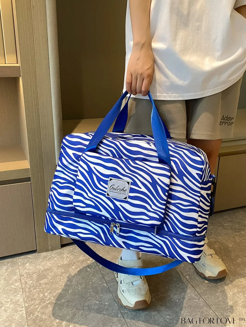 BagForLove - Multifunctional Zebra Print Travel Duffel with Shoe Compartment, Waterproof & Abrasion-Resistant Gym Bag