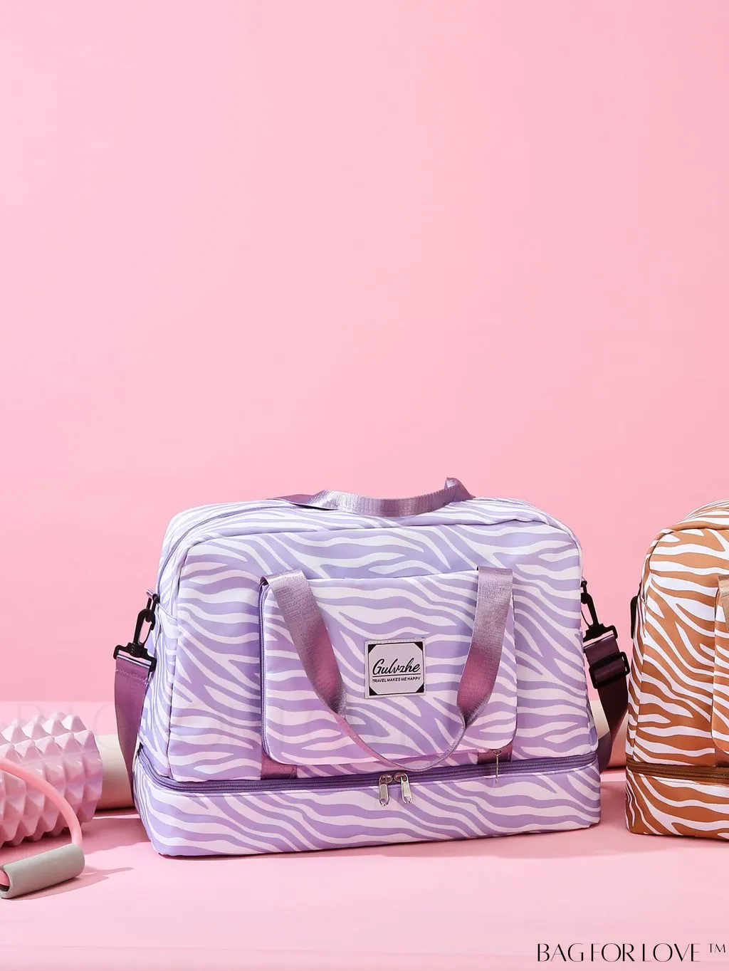 BagForLove - Multifunctional Zebra Print Travel Duffel with Shoe Compartment, Waterproof & Abrasion-Resistant Gym Bag