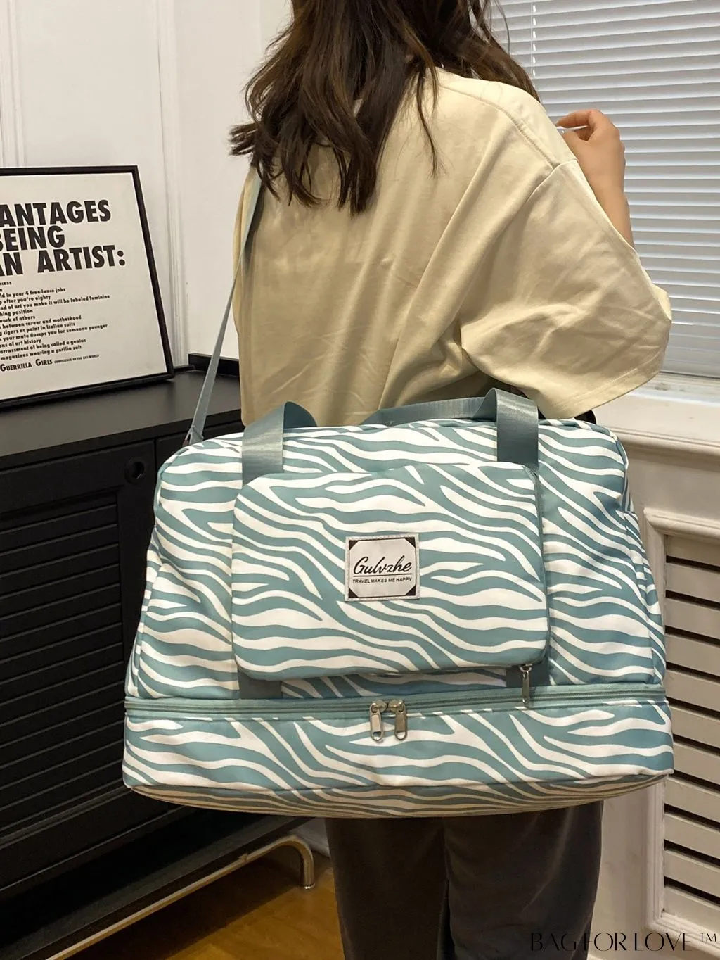 BagForLove - Multifunctional Zebra Print Travel Duffel with Shoe Compartment, Waterproof & Abrasion-Resistant Gym Bag