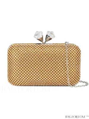 BagForLove - Rhinestone-Embellished Box Clutch: Compact Glamour for Elegant Evenings