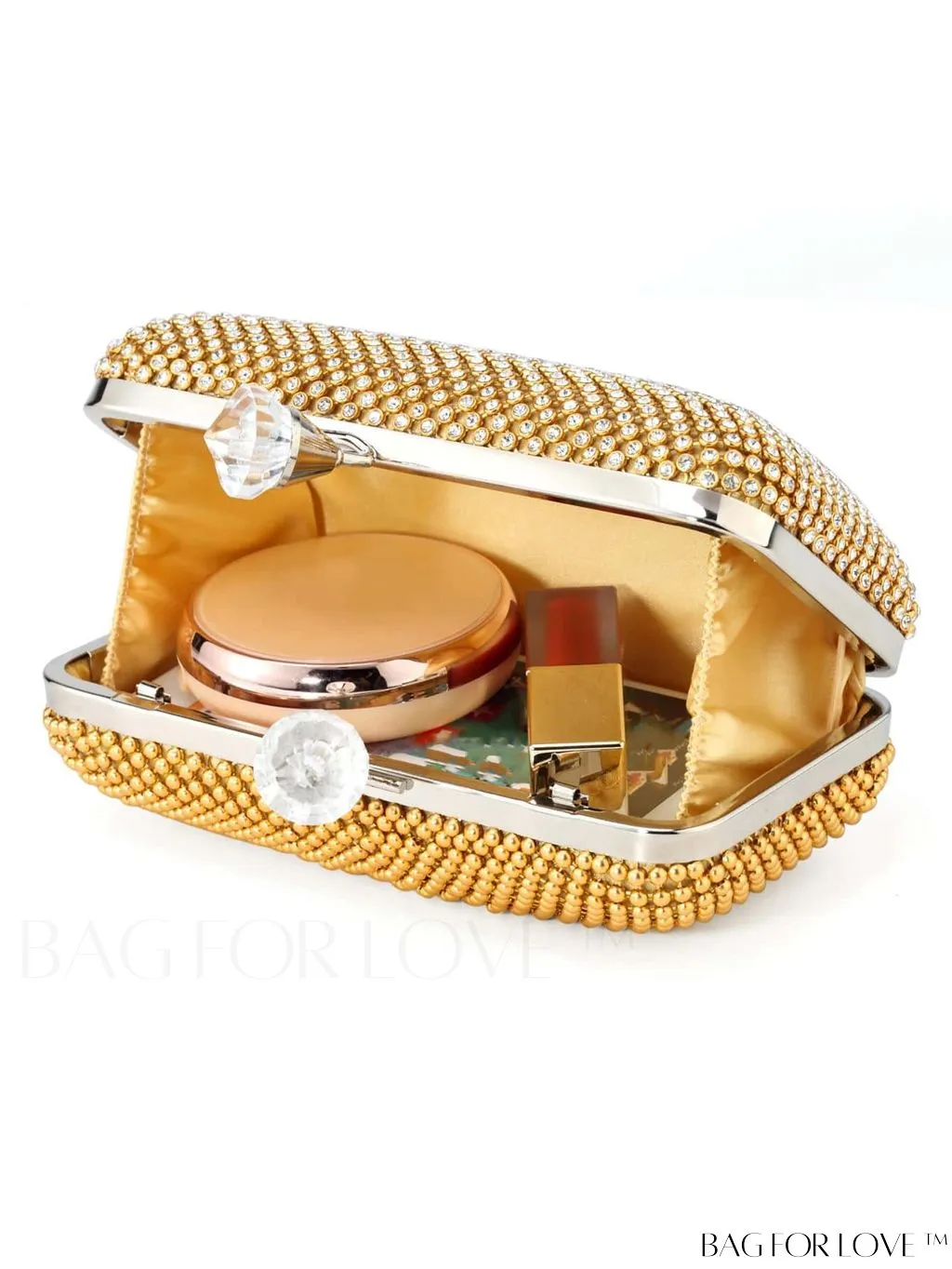 BagForLove - Rhinestone-Embellished Box Clutch: Compact Glamour for Elegant Evenings