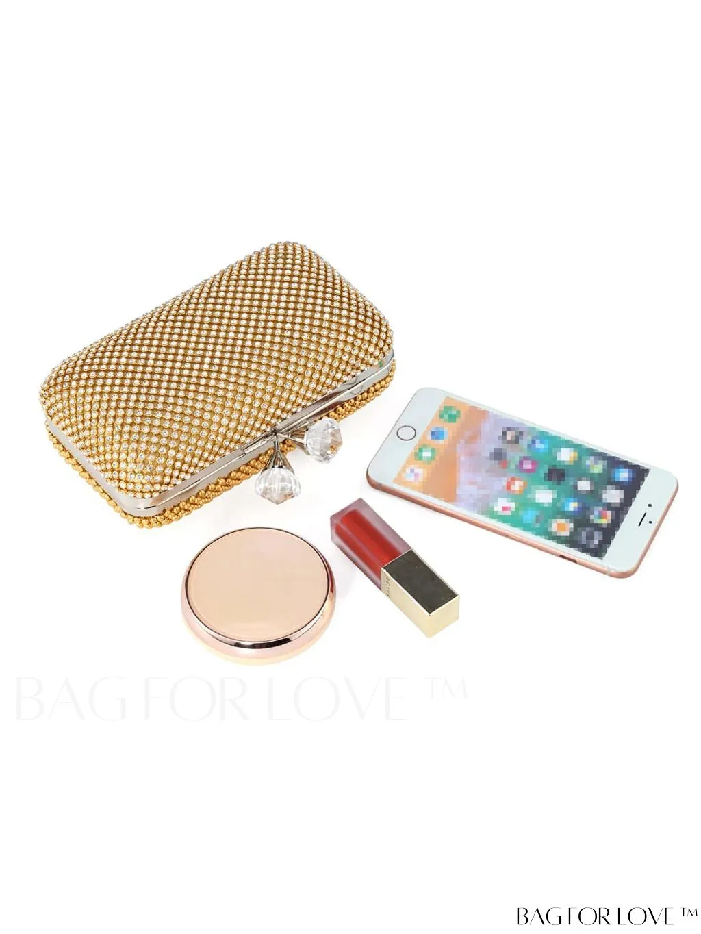 BagForLove - Rhinestone-Embellished Box Clutch: Compact Glamour for Elegant Evenings