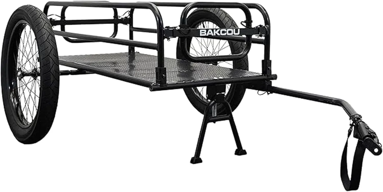 Bakcou - Folding Cargo eBike Trailer with 20" x 3" Fat Tires, Canvas Liner, Hitch, Axle Extenders & Kickstand - 150-200 lbs Capacity