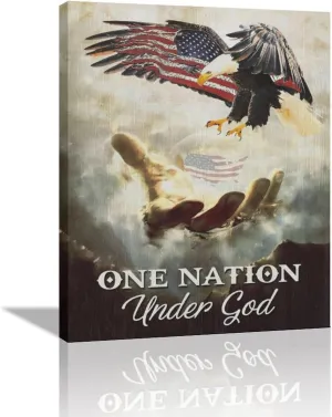 Bald Eagle Wall Art American Flag Pictures Wall Decor Rustic Christian Eagle Canvas Prints Painting Home Decor Patriotic Framed Artwork for Living Room Bedroom Office Ready to Hang 12"x16"