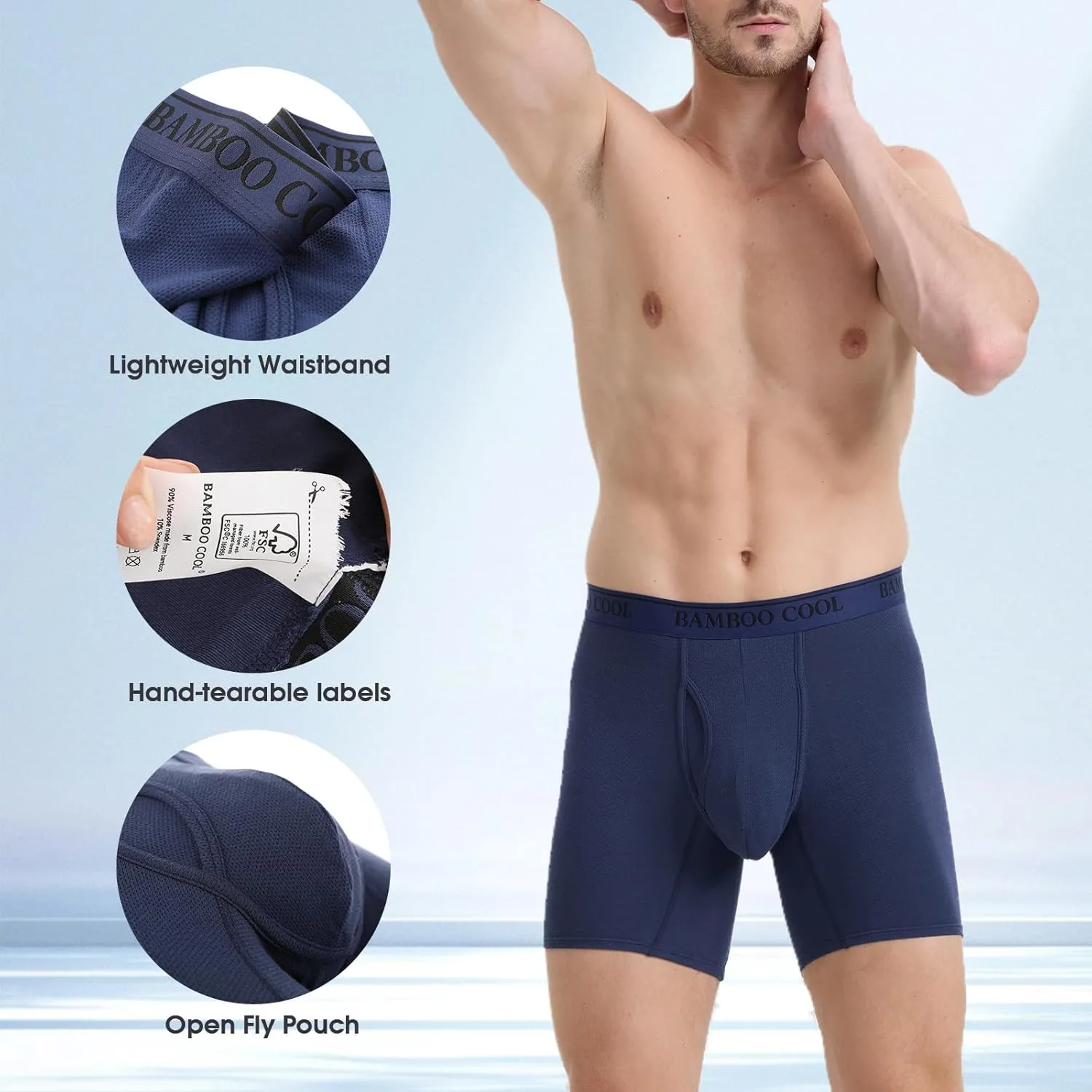 BAMBOO COOL Men's 360° Breathable Mesh Underwear Moisture-Wicking Boxer Briefs Cooling Performance,Multipack