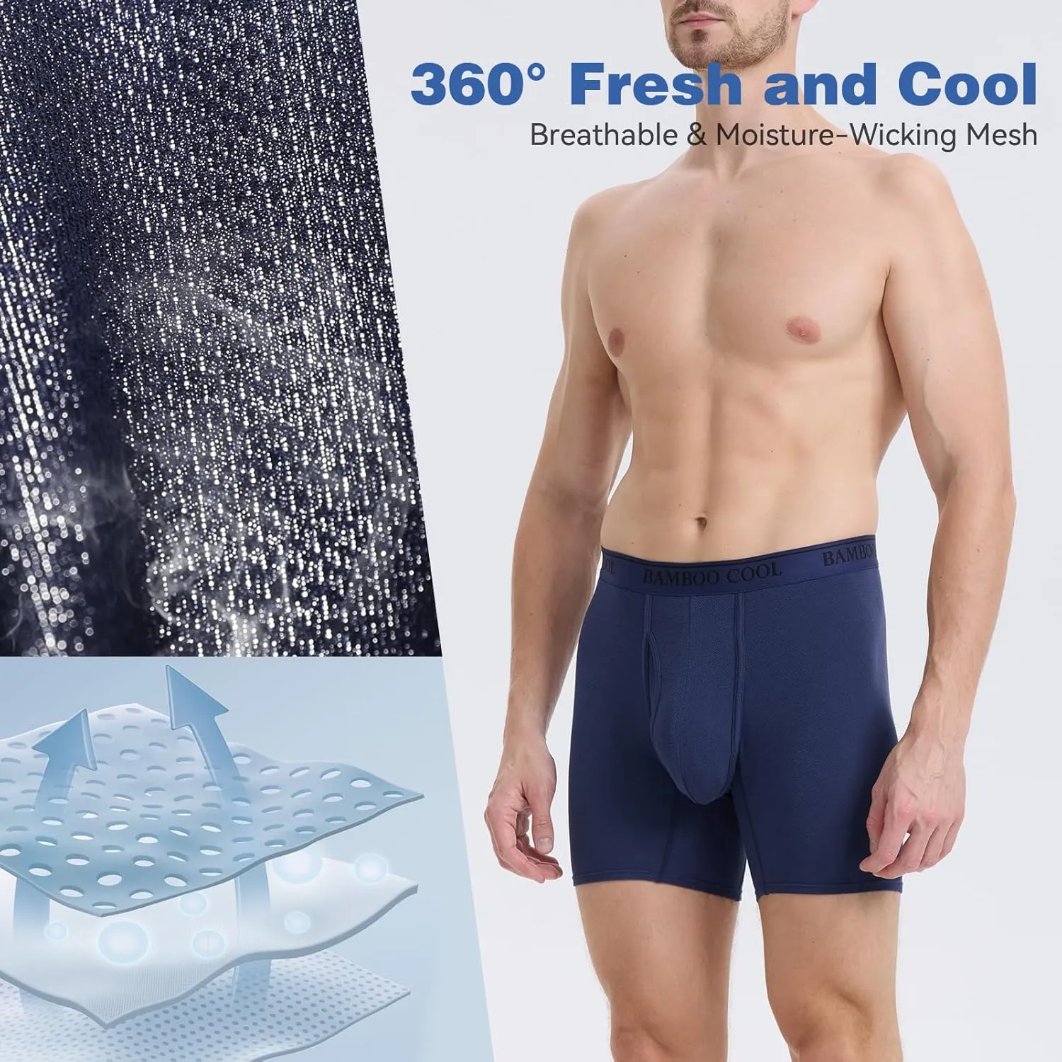 BAMBOO COOL Men's 360° Breathable Mesh Underwear Moisture-Wicking Boxer Briefs Cooling Performance,Multipack