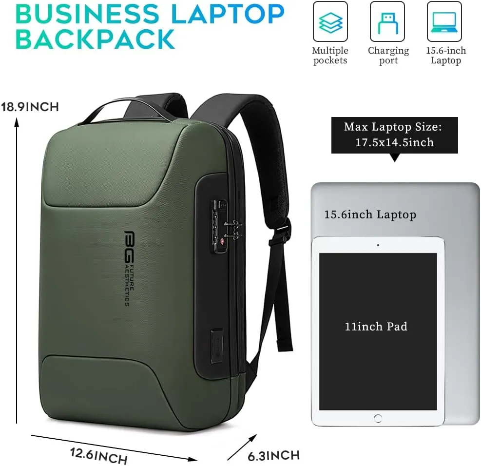 BANGE 15.6INCH Slim Laptop Backpack，Office Business Laptop with Lock, Anti Theft Travel Backpack with USB3.0 Charging Port for Men and Women…