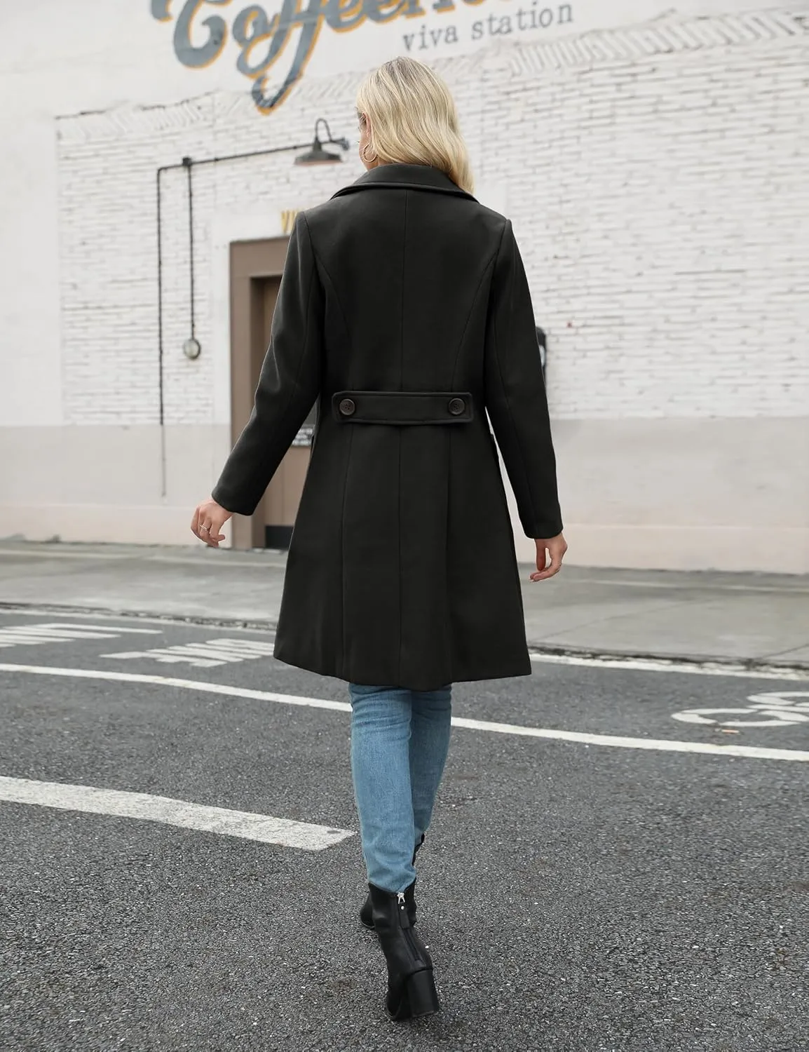 Bankeng Women Winter Wool Blend Camel Mid-Long Coat Notch Double-Breasted Lapel Jacket Outwear