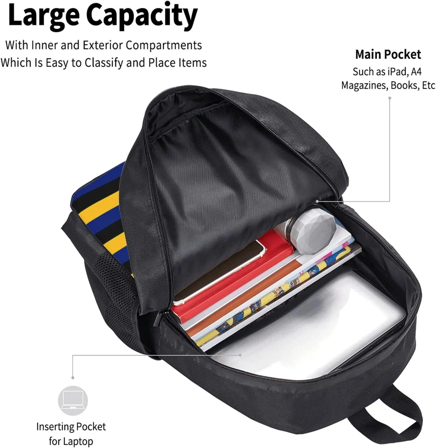 Barbados Flag Stripes Casual Backpacks Large Capacity Backpack Laptop Rucksack Sport Daypack Commuter Bags with Adjustable Strap for Traveling Camping