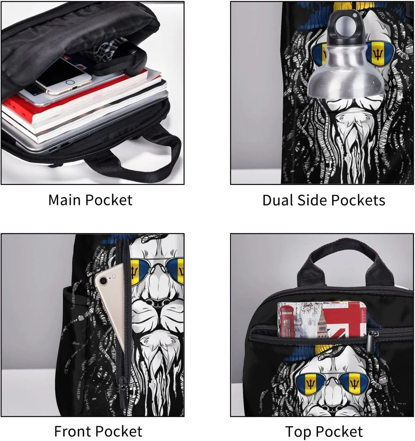 Barbados Lion Flag Travel Backpacks Casual Laptop Backpack Sport Rucksack Large Capacity Daypack Multi-Pockets Adjustable Strap Bag for Working Hiking