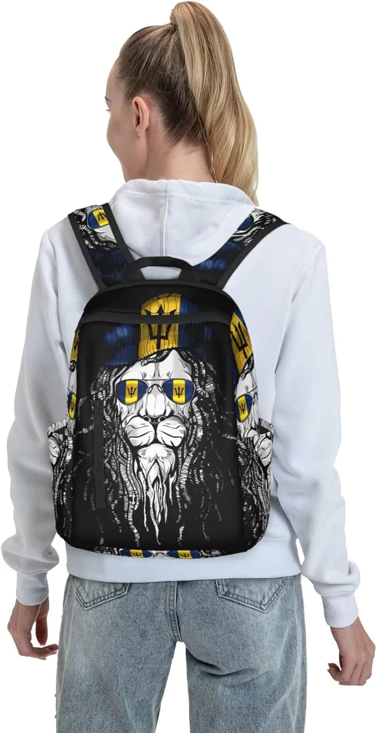 Barbados Lion Flag Travel Backpacks Casual Laptop Backpack Sport Rucksack Large Capacity Daypack Multi-Pockets Adjustable Strap Bag for Working Hiking