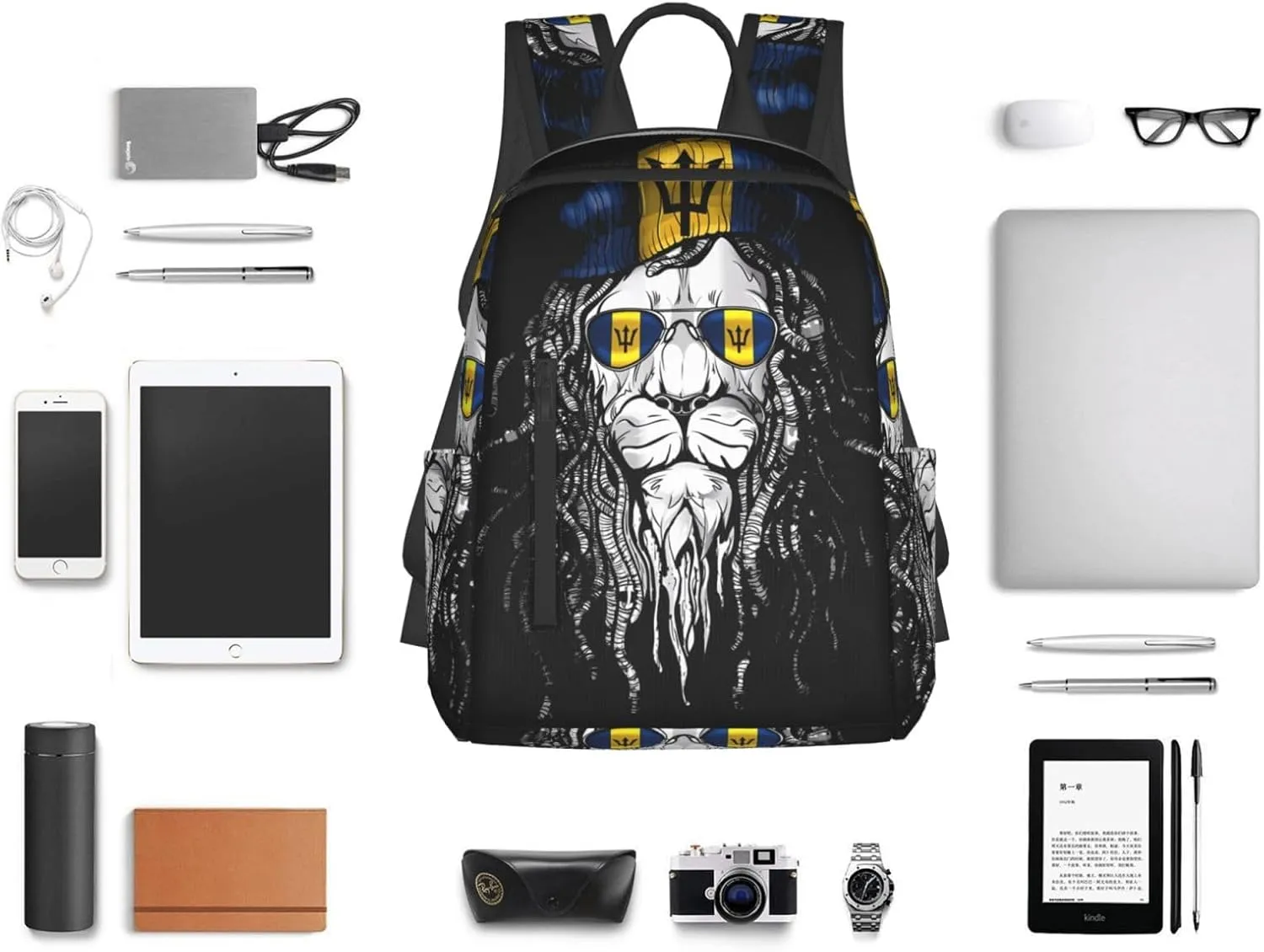 Barbados Lion Flag Travel Backpacks Casual Laptop Backpack Sport Rucksack Large Capacity Daypack Multi-Pockets Adjustable Strap Bag for Working Hiking