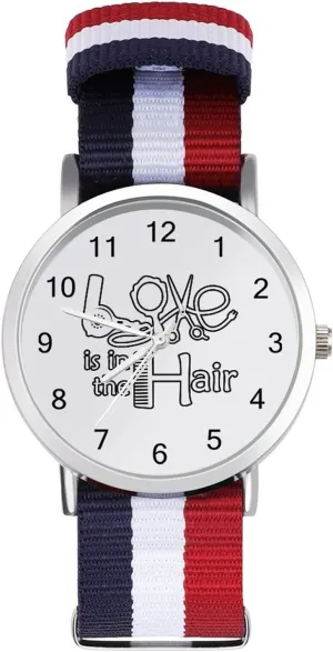 Barber Salon Hairdresser Love Soft Nylon Watch Adjustable Wrist Watch Woven Band Birthday Gifts for Men Women