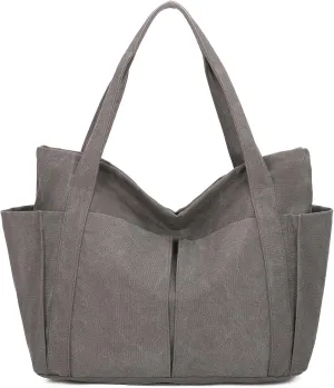 Barsine Large Canvas Tote for Women, Travel Shoulder Bag Top Handle Handbag with Pockets for Gym, Work, Travel