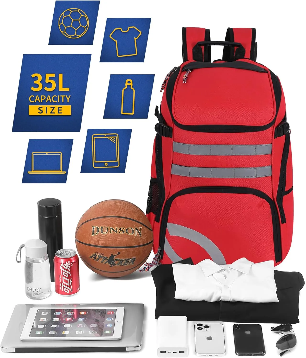 Basketball Backpack for Men Women Basketball Soccer Bag with Ball Compartment Shoes Bag Sports Gym Backpack