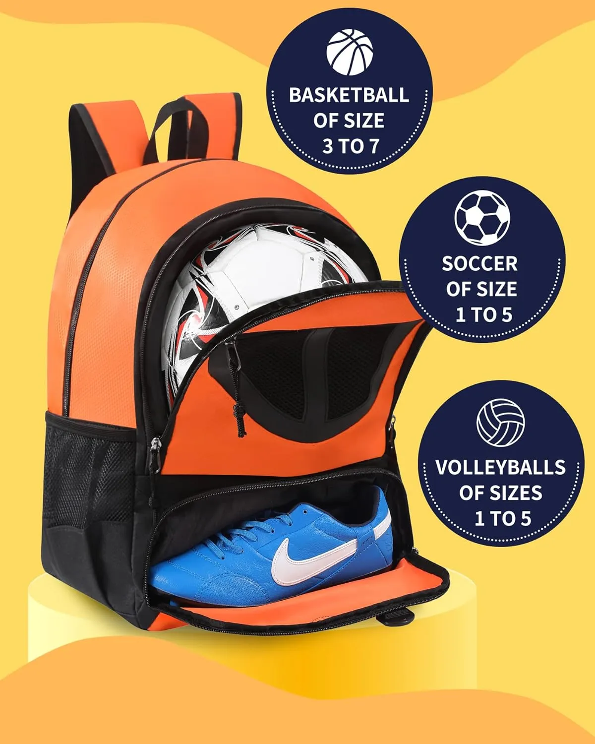 Basketball Bag Backpack for Men Women with Ball & Shoes Compartment 30L Capacity Lightweight Breathable Boys Girls Soccer Ball Bag Backpack Fit Volleyball Football Sports Travel School Gym