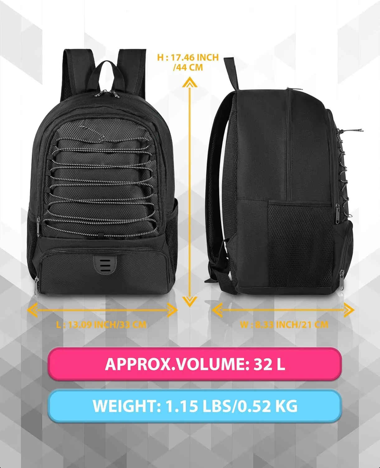 Basketball Bag Backpack for Men Women with Ball & Shoes Compartment 30L Capacity Lightweight Breathable Boys Girls Soccer Ball Bag Backpack Fit Volleyball Football Sports Travel School Gym