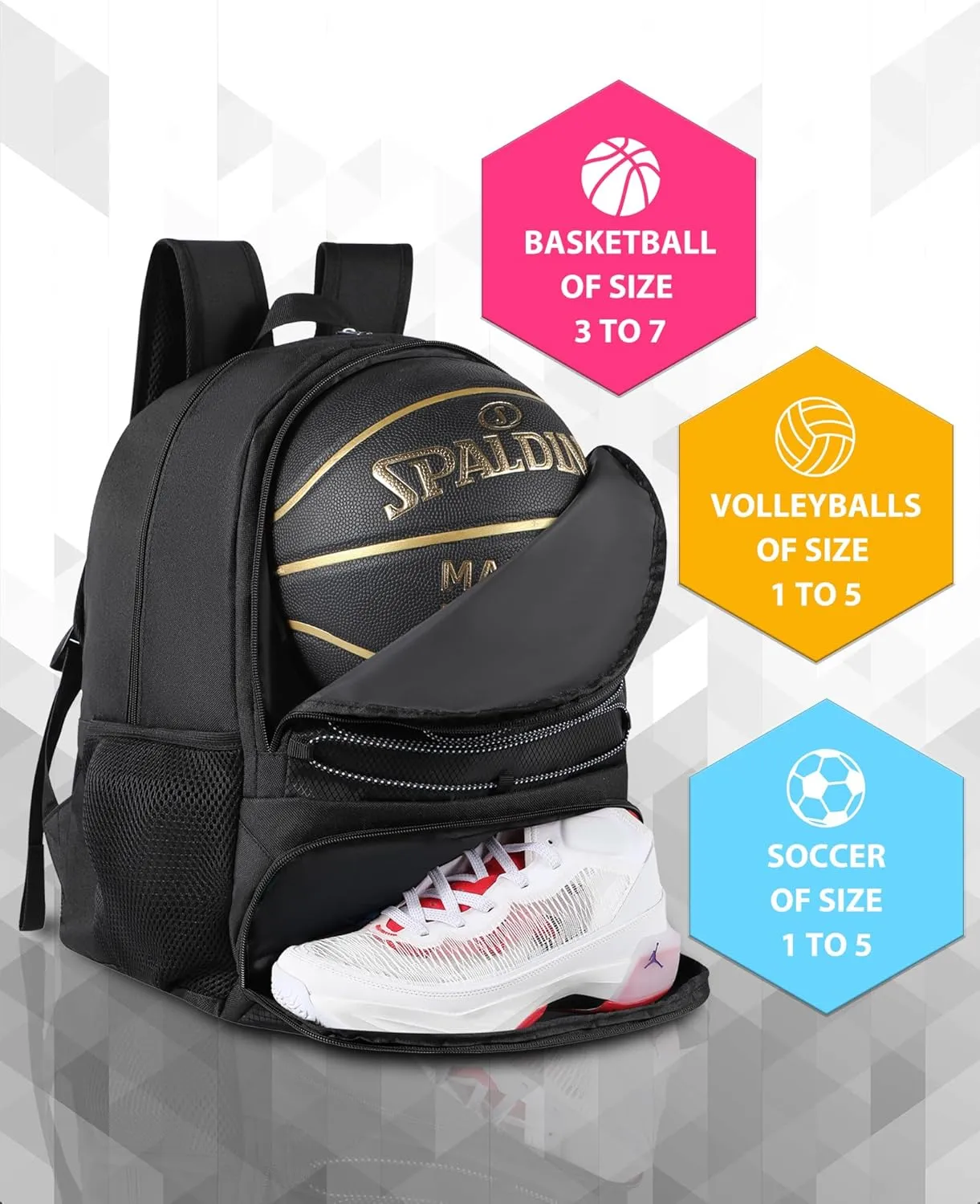 Basketball Bag Backpack for Men Women with Ball & Shoes Compartment 30L Capacity Lightweight Breathable Boys Girls Soccer Ball Bag Backpack Fit Volleyball Football Sports Travel School Gym