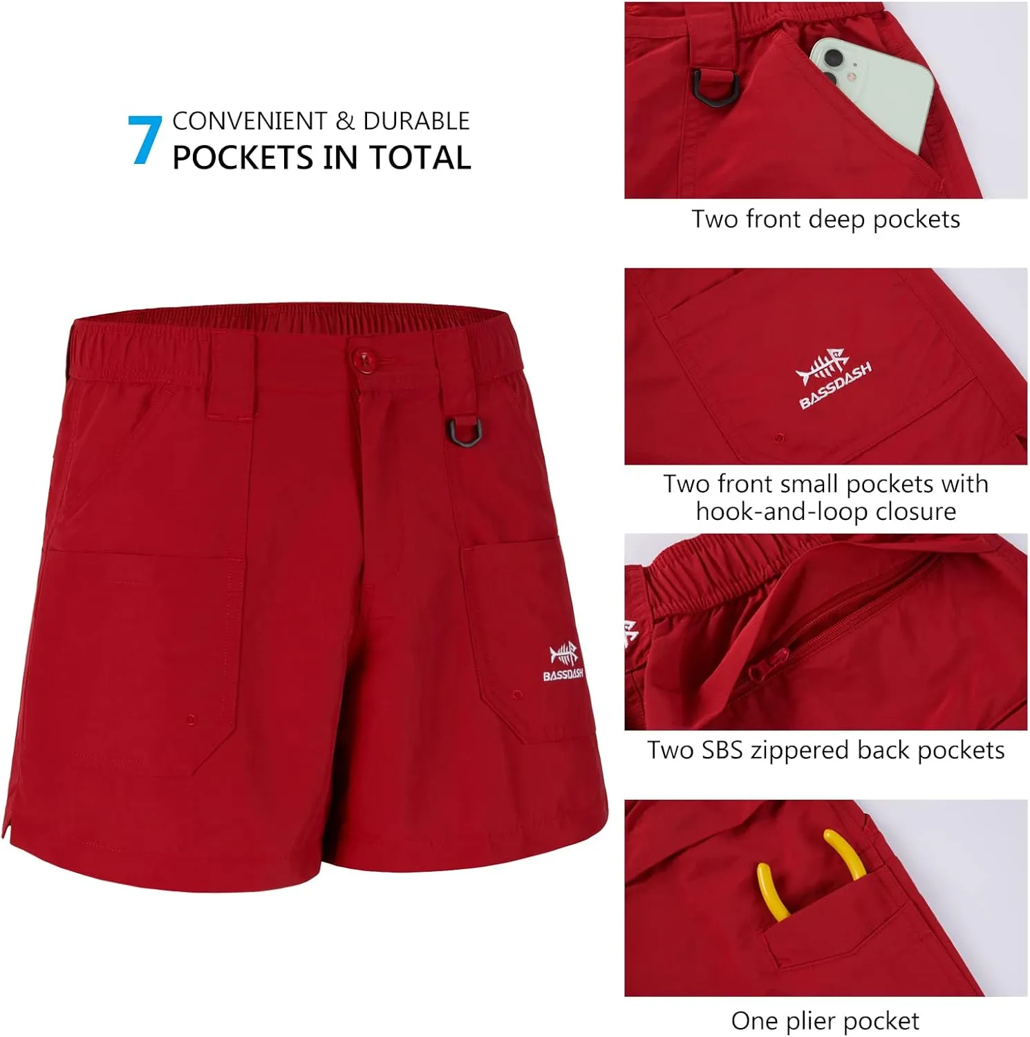 BASSDASH Youth 5" Fishing Shorts UPF 50  Water Resistant Quick Dry Boys Girls Hiking Cargo Shorts with Pockets FP03Y