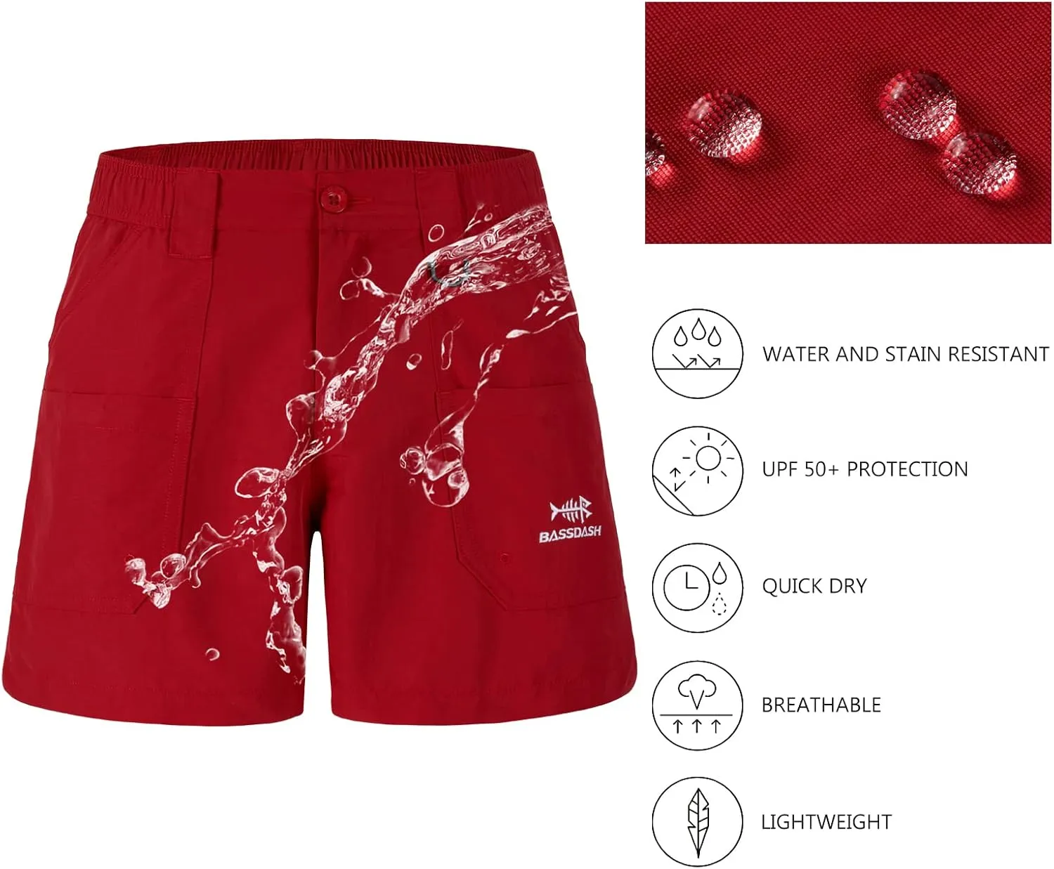 BASSDASH Youth 5" Fishing Shorts UPF 50  Water Resistant Quick Dry Boys Girls Hiking Cargo Shorts with Pockets FP03Y
