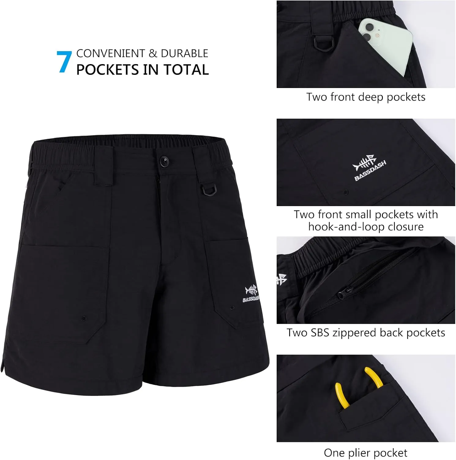 BASSDASH Youth 5" Fishing Shorts UPF 50  Water Resistant Quick Dry Boys Girls Hiking Cargo Shorts with Pockets FP03Y
