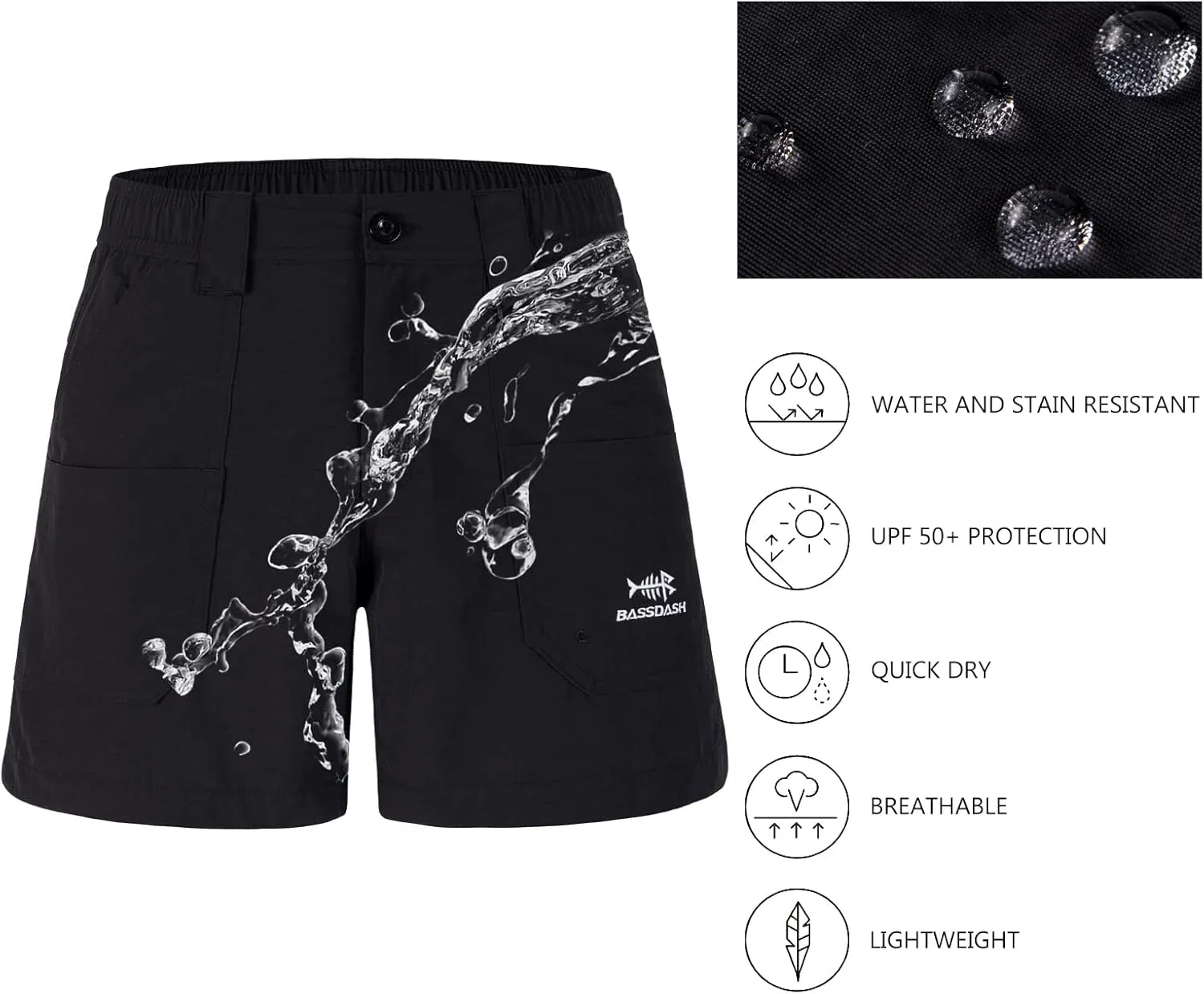 BASSDASH Youth 5" Fishing Shorts UPF 50  Water Resistant Quick Dry Boys Girls Hiking Cargo Shorts with Pockets FP03Y