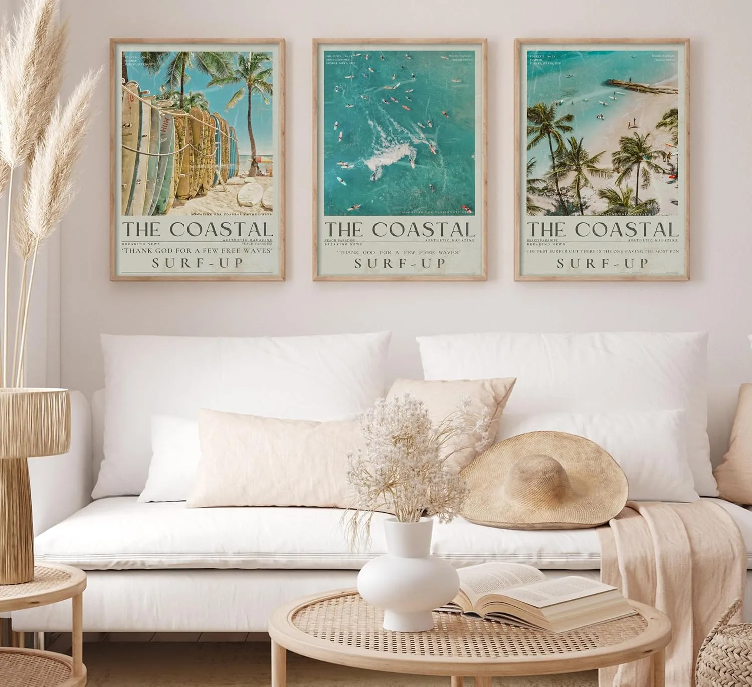 Beach Surfing Canvas Wall Art Retro Newspaper Beaches Surfboard Painting Picture Wall Decor Summer Coastal Granddaughter Room Preppy Surf Up Poster Print Artwork for Dorm Bedroom Apartment Home Decor