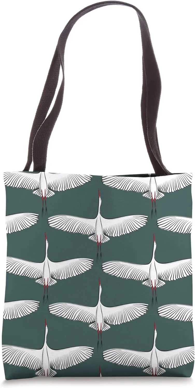 Beautiful white Crane Print Tote Bag