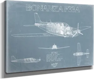 Beechcraft Bonanza F33A Aircraft Blueprint Wall Art - Original Aviation Plane Print 24" x 18" / Unframed Paper Giclee