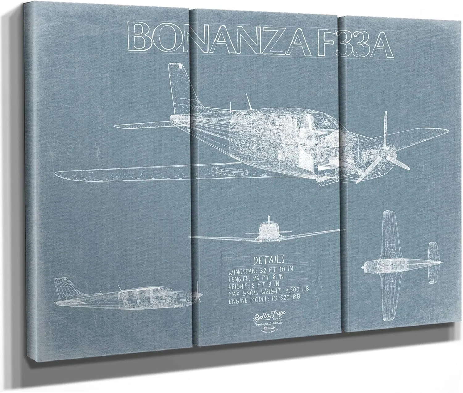 Beechcraft Bonanza F33A Aircraft Blueprint Wall Art - Original Aviation Plane Print 24" x 18" / Unframed Paper Giclee