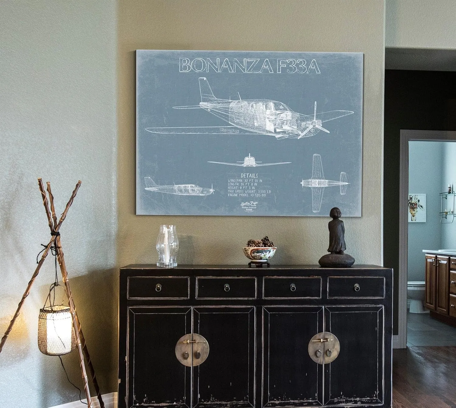 Beechcraft Bonanza F33A Aircraft Blueprint Wall Art - Original Aviation Plane Print 24" x 18" / Unframed Paper Giclee