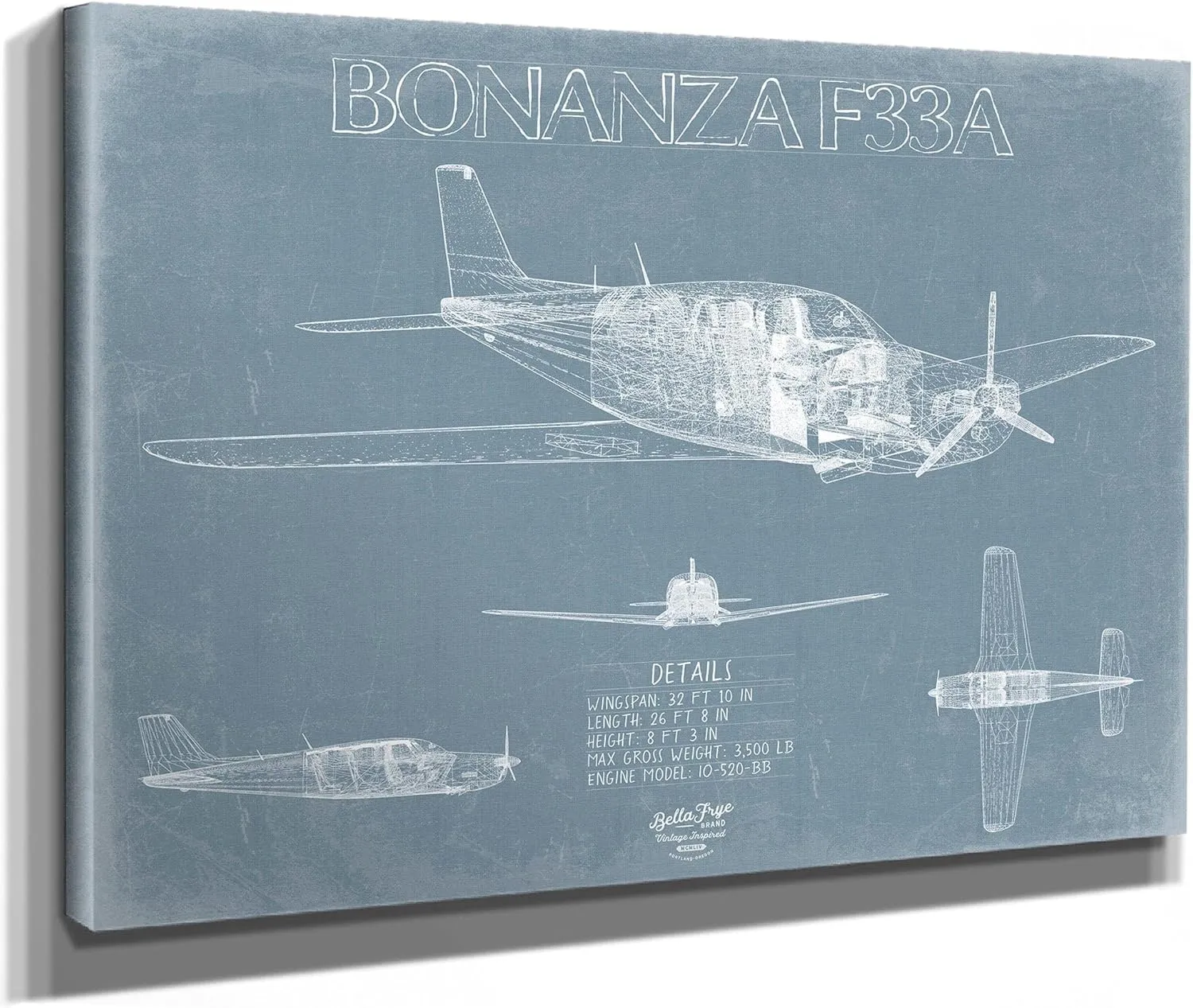 Beechcraft Bonanza F33A Aircraft Blueprint Wall Art - Original Aviation Plane Print 24" x 18" / Unframed Paper Giclee