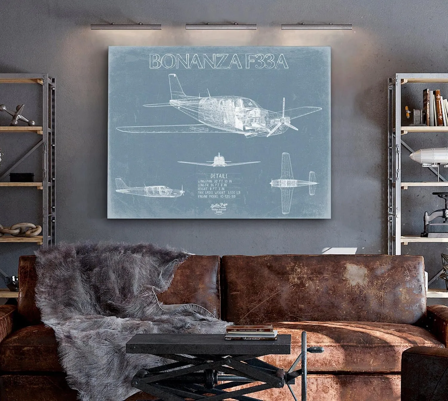 Beechcraft Bonanza F33A Aircraft Blueprint Wall Art - Original Aviation Plane Print 24" x 18" / Unframed Paper Giclee