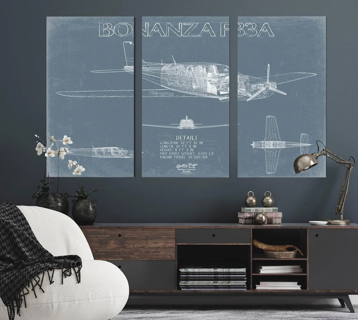 Beechcraft Bonanza F33A Aircraft Blueprint Wall Art - Original Aviation Plane Print 24" x 18" / Unframed Paper Giclee
