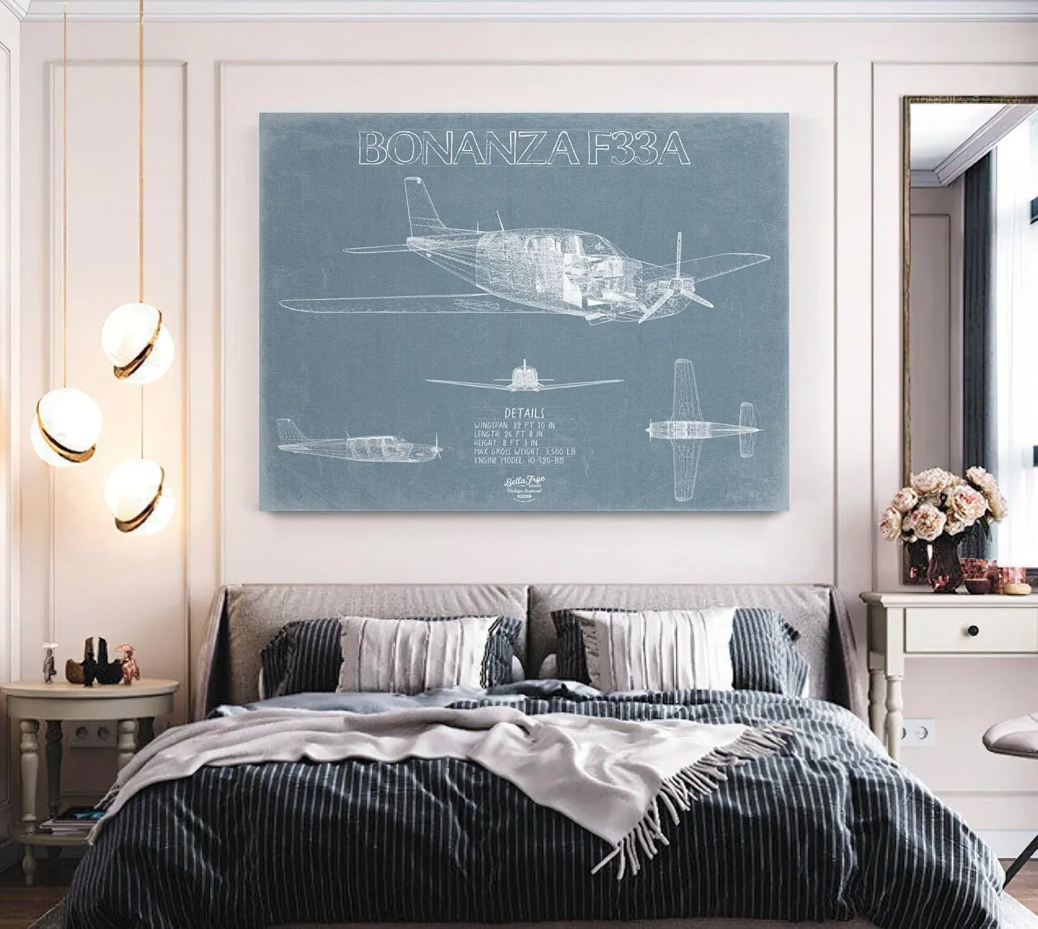 Beechcraft Bonanza F33A Aircraft Blueprint Wall Art - Original Aviation Plane Print 24" x 18" / Unframed Paper Giclee
