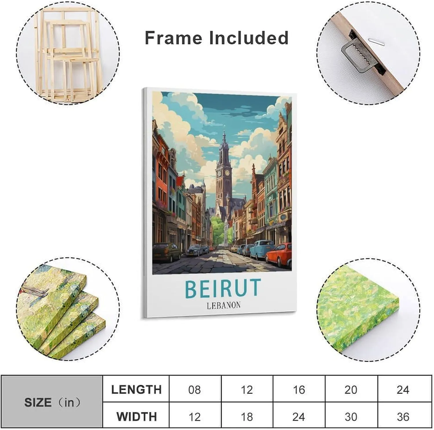 Beirut Lebanon Travel Poster Print Canvas Wall Art for Bedroom Living Room HD Print Posters 16x24inch(40x60cm)