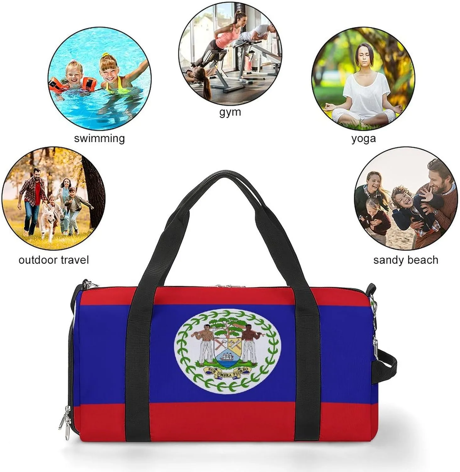 Belize Flag Gym Bag for Boys Girls with Shoe Compartment Travel Overnight