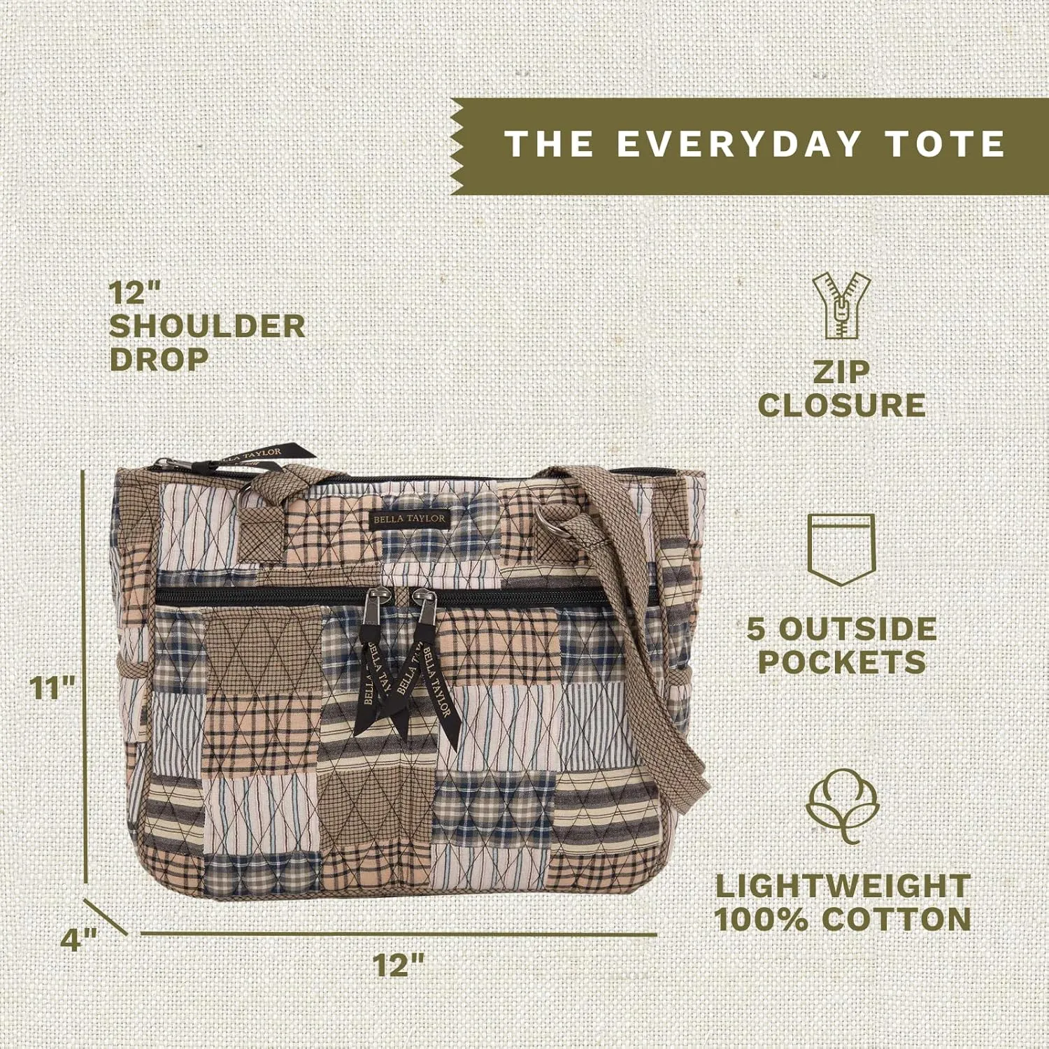 Bella Taylor Everyday Tote | Lightweight Quilted Fabric Handbags for Women