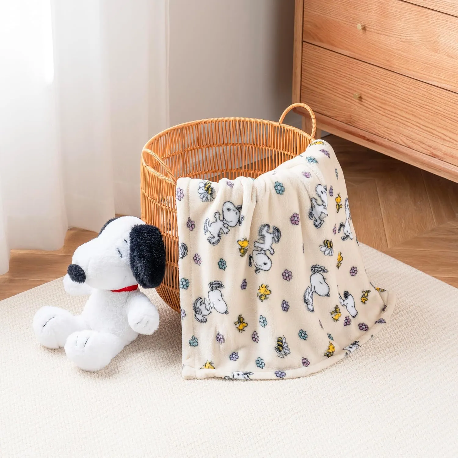 Berkshire Blanket Peanuts® VelvetLoft® Cute Character Snoopy Plush Throw Blanket,Peanuts Woodstock Snoopy Spring Frolic Large Canvas,Throw 55 in x 70 in (Official Peanuts® Product)