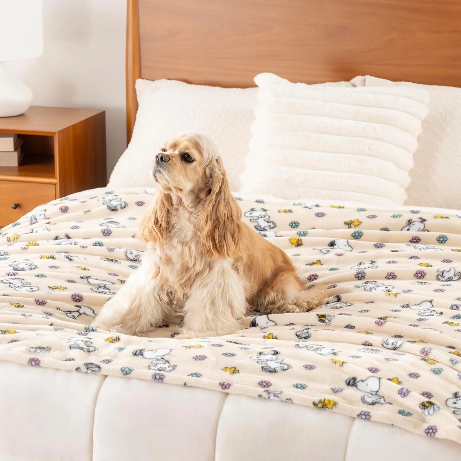 Berkshire Blanket Peanuts® VelvetLoft® Cute Character Snoopy Plush Throw Blanket,Peanuts Woodstock Snoopy Spring Frolic Large Canvas,Throw 55 in x 70 in (Official Peanuts® Product)