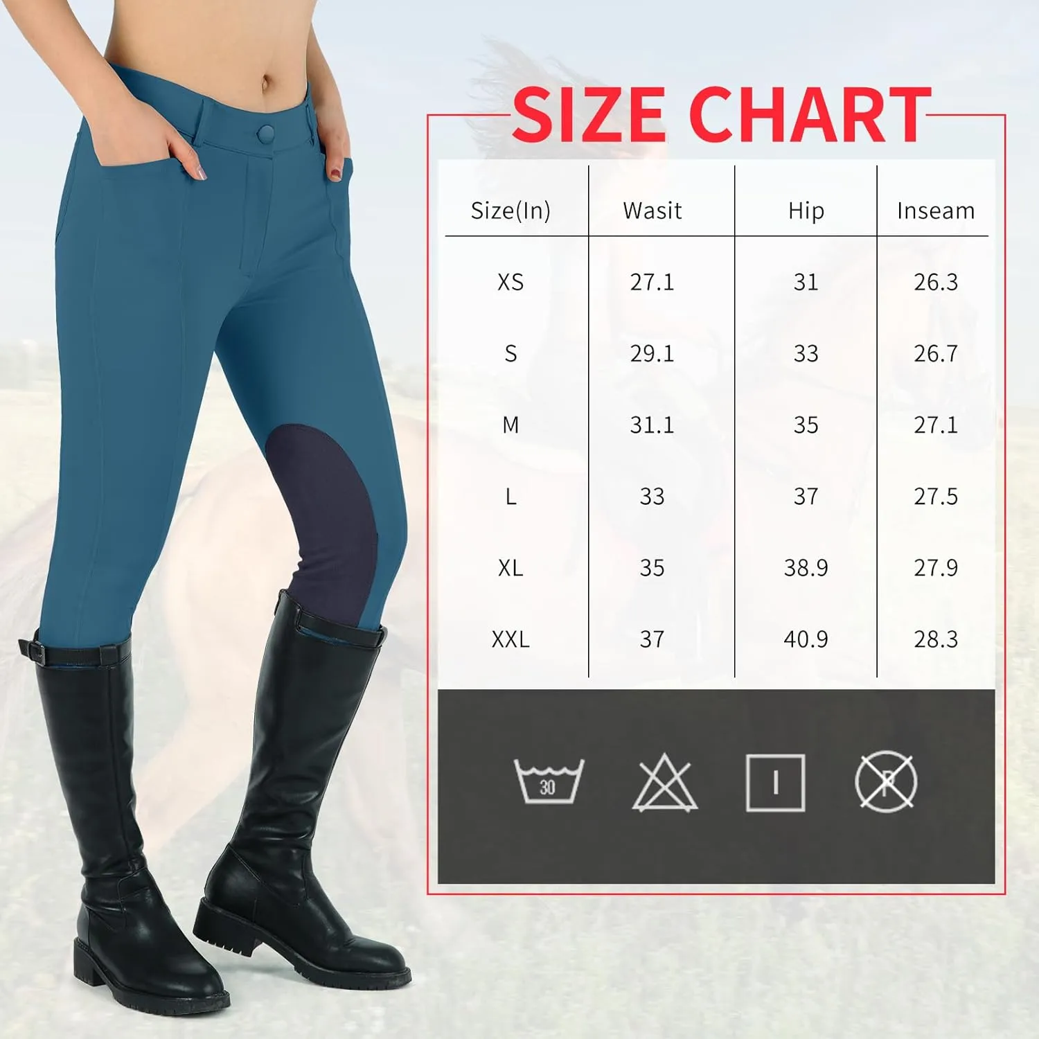 beroy Horse Riding -Pants Women Equestrian-Breeches - Ladies Training Horseback Riding Tights Full Seat Silicone Pockets