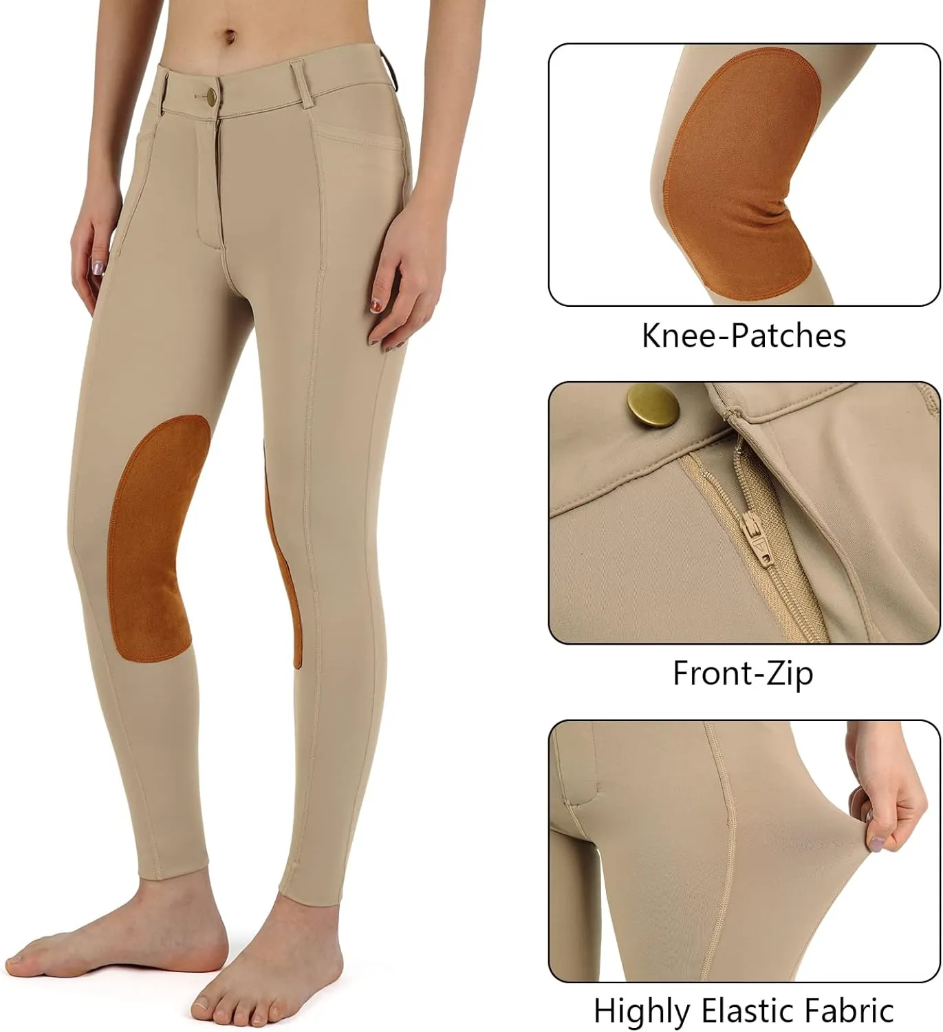 beroy Horse Riding -Pants Women Equestrian-Breeches - Ladies Training Horseback Riding Tights Full Seat Silicone Pockets