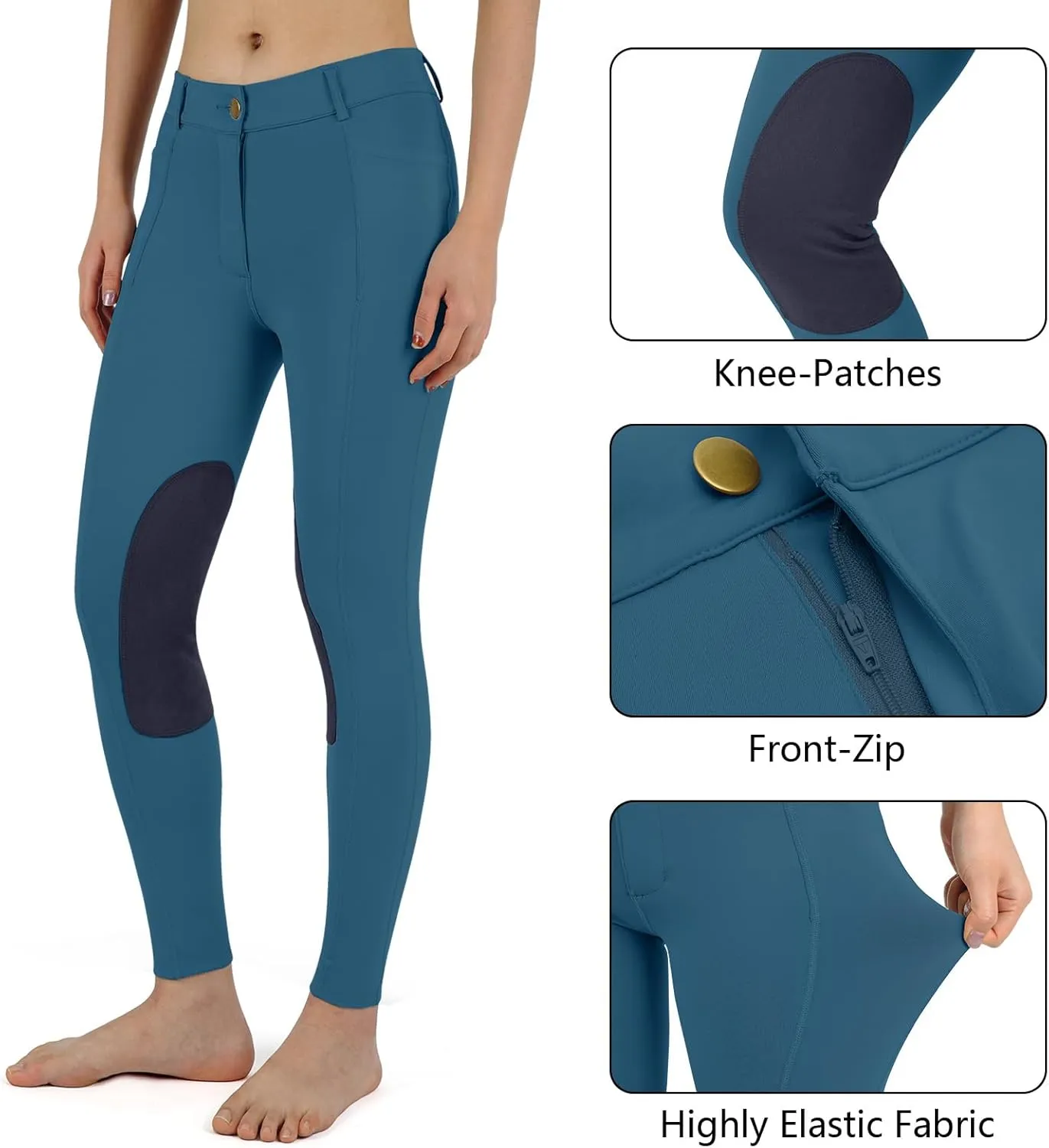 beroy Horse Riding -Pants Women Equestrian-Breeches - Ladies Training Horseback Riding Tights Full Seat Silicone Pockets